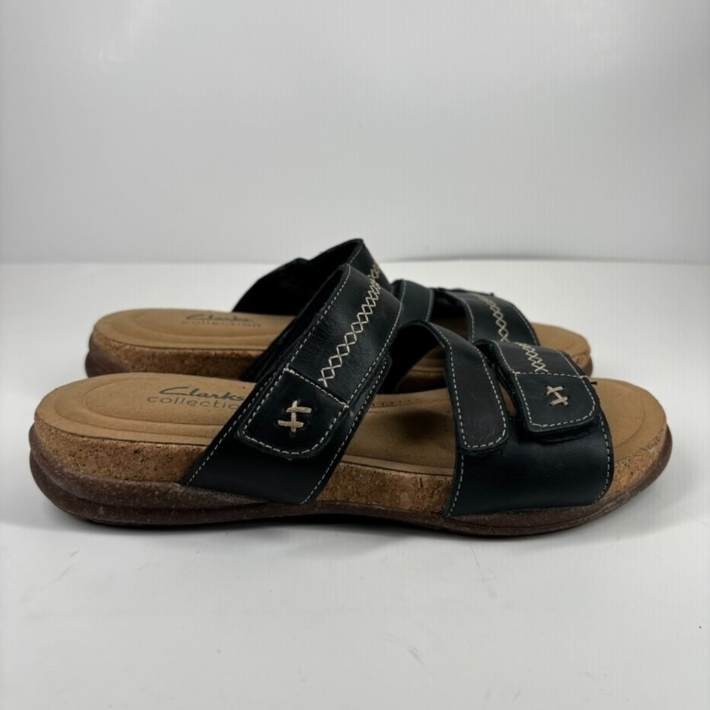 Clarks Roseville Bay Women's US 9M Black Leather Comfort Strappy Slide Sandals - Picture 10 of 16
